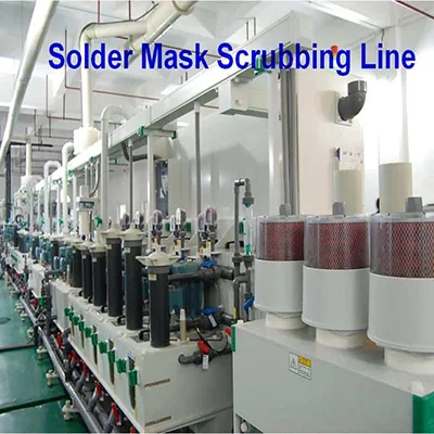 Solder mask scrubbing line